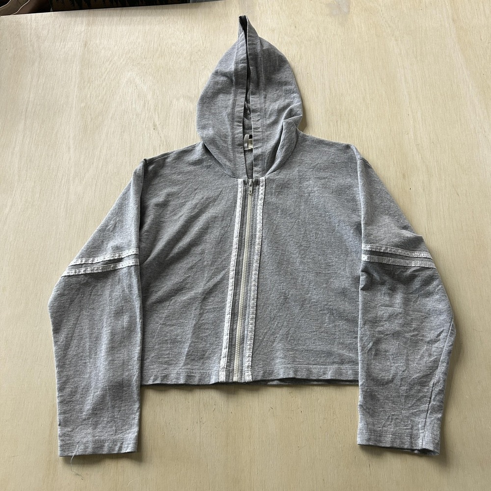 Vintage Perpetual Motion Shirt Womens M Gray Cropped Hooded Zip Long Sleeve Top